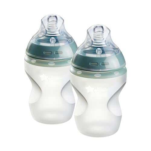 Tommee Tippee Natural Start Anti Colic BPA Free Silicone Baby Bottles, 9oz, Newborn 0+ Months, Silicone Feels Like Mother's Skin, Slow Flow Breast-Like Teat, Pack of 2