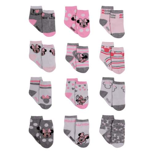 Disney Baby Girls' Socks - 12 Pack Minnie Mouse, Daisy, Princess Socks (Newborn/Infant)