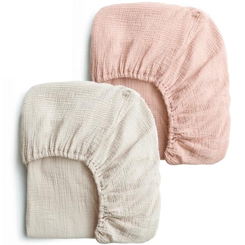 Konssy 2 PCS Muslin Fitted Crib Sheets 100% Cotton Baby Crib Sheets for Standard Crib Mattress (28 X 52 Inches), Soft and Breathable for Boys, Girls(Pink, Summer Wheat)