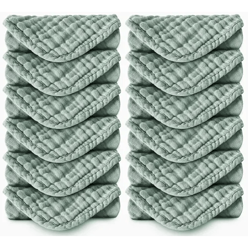 Muslin Burp Cloths 100% Cotton Large 20''x10'' Extra Soft and Absorbent Baby Wash Cloths Spit Up Rags - Baby Burping Cloth for Boys Girls Items(12 Pack Green)