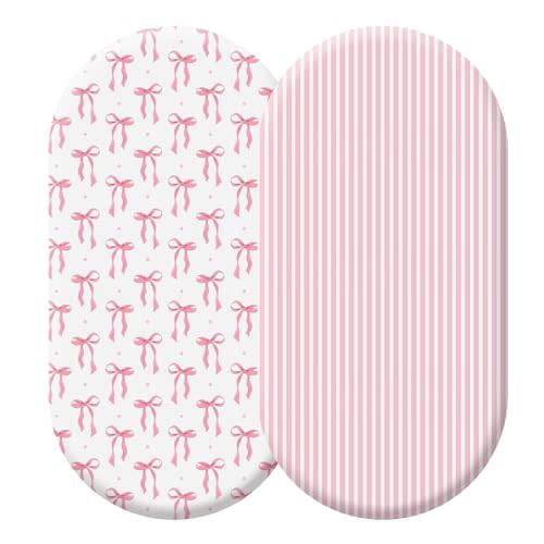 Oudain 2 Pack Pink Baby Bassinet Sheets Girls Bow Coquette 32'' x 16" Stretchable Soft Crib Sheets Cradle Bed Set Fitted Cover for Oval Rectangle Hourglass Mattress Infant Nursery Toddler Room Decor