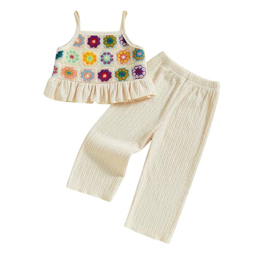 Baby Girl Outfits Crocheted Ruffled Camisole And Elastic Pants Set 6 12 18 24 Months 2 3 4 T