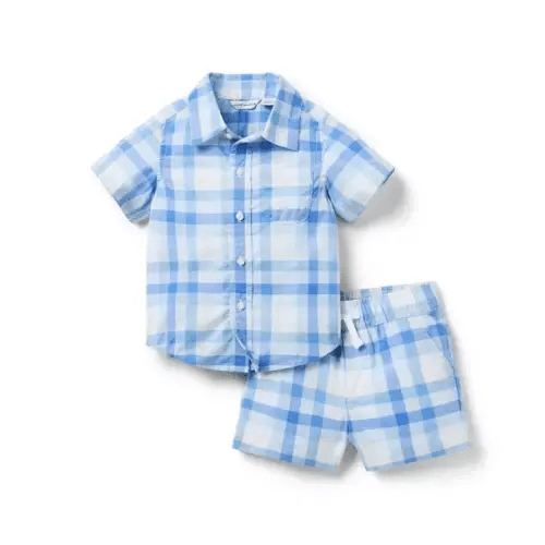 Newborn Light Blue Plaid The Cabana Matching Baby Set by Janie and Jack