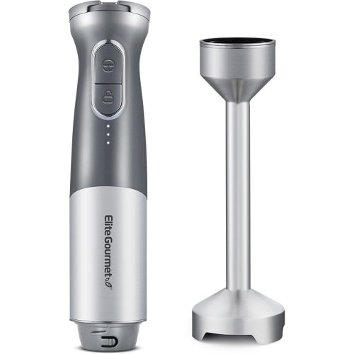 Elite Gourmet EHB1300 Cordless, Rechargeable Hand Blender, Variable Speed Blending with One-Touch Power Button, Stainless Steel Blades, Portable, Easy Control Stick Mixer, Baby Food, Charcoal Grey