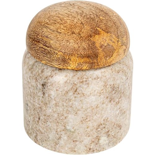 Creative Co-Op Modern Marble Canister with Wood Lid, Natural