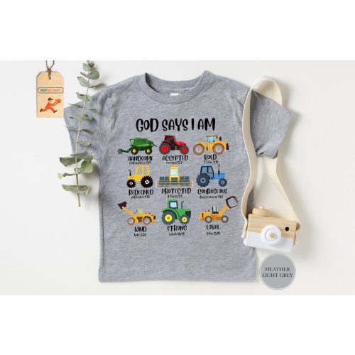 God Says I Am Shirt, Construction Shirt, Construction Boy Shirt, Bible Verse Truck Shirt, Construction Farm Shirt, Excavator Shirt,Kid's Tee