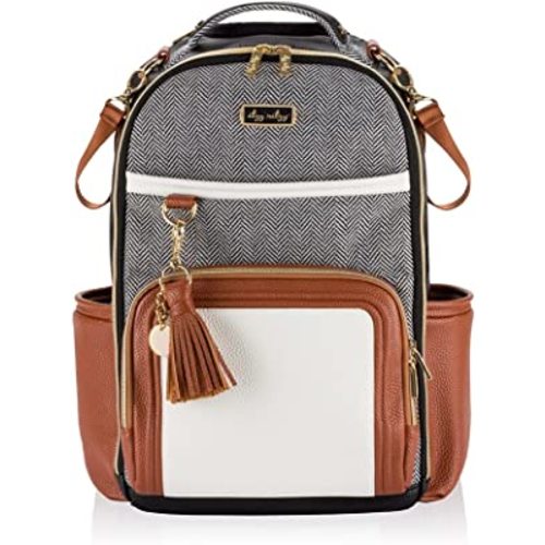 Itzy Ritzy Diaper Bag Backpack – Large Capacity Boss Plus Baby Backpack Diaper Bag Featuring 19 Pockets, Changing Pad, Stroller Clips, and Comfortable Backpack Straps, Coffee & Cream Boss Plus