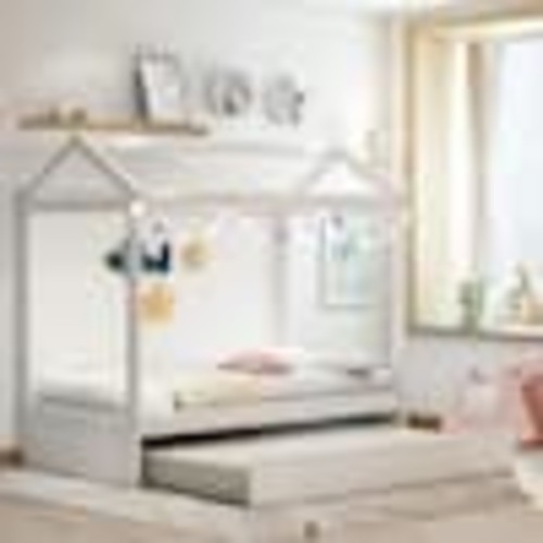GODEER White Twin Size House Bed with Trundle WF290112LXLAAK