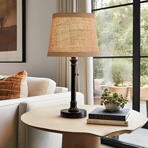 Oneach 19.5" Small Table Lamp for Bedroom - Bedside Lamps for Nightstand, Black Table Lamp for Living Room with Fabric Shade, Desk Reading Lamp for Kids Room Living Room Office Dorm