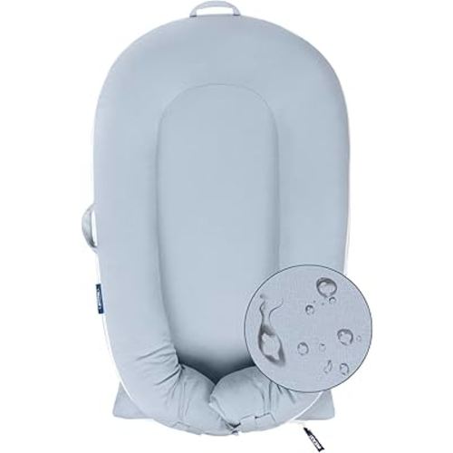 Organic Replacement Cover with Waterproof Pad | Premium Quality Spare Cover Certified Organic Cotton | [Fits Dockatot Deluxe + Docks] (Cover Only) (Alice Blue, Waterproof Organic Cotton)