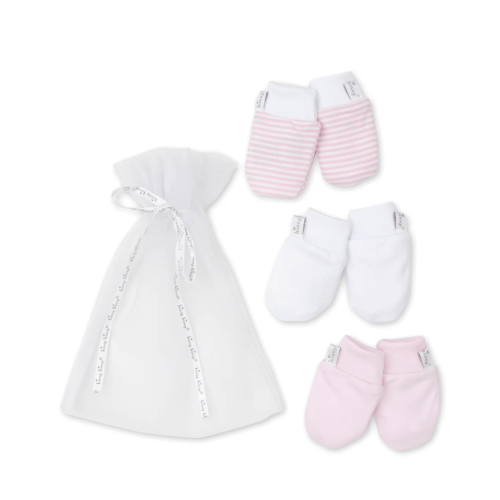 Simple Stripes 3 Pack Pink Mittens Set w/ Tulle Bag