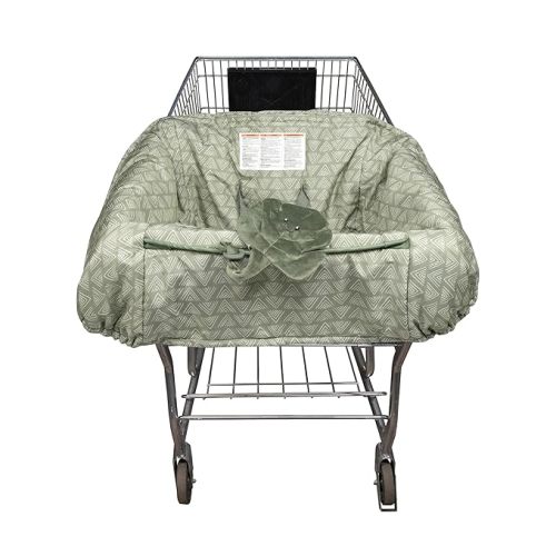 Boppy Shopping Cart Cover for Baby - 360° Coverage Cart Cover for Babies with Safety Harness, Toy Tether, One-Hand Placement, Machine-Washable, 6 Month & Up - Happy Green Leaves