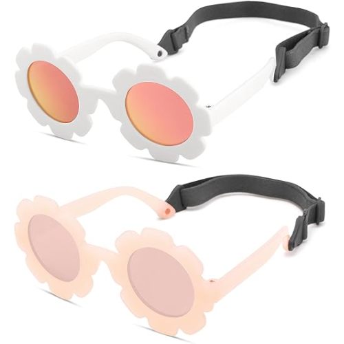 Hycredi Flexible Bendable Flower Baby Polarized Sunglasses with Strap for Newborn Infant Girls Age 0-24 Months