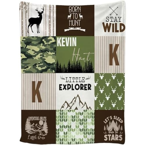 Personalized Hunting Duck Blanket with Name – Custom Kids Nursery Bedding, Soft Plush Crib Throw for Boys Girls, Cowboy Farm Woodland Animal Adventure (Woodland Hunting)