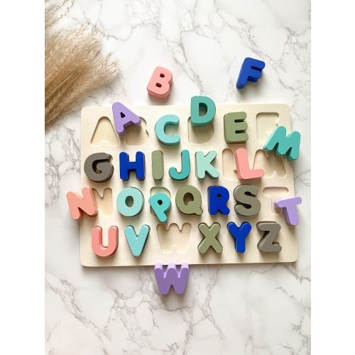 Wooden Alphabet Puzzle, Montessori Baby Toys Gift, Home School Educational Blocks, Baby-Toddler Gift Idea