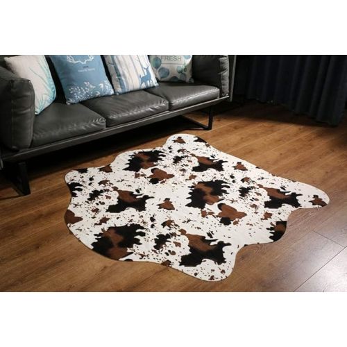 MustMat Cute Cow Print Rugs 4.6'x5.2' Western Cowboy Decor Faux Cow Hide Rug for Kids Room
