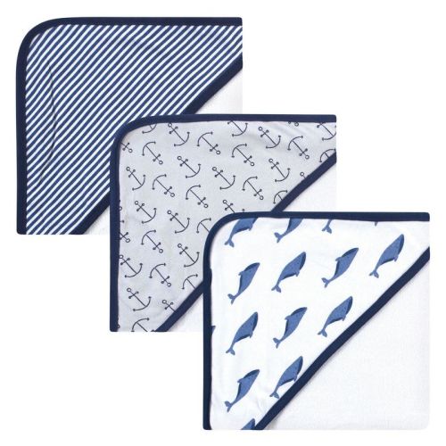Touched By Nature Baby Unisex Organic Cotton Hooded Towels, Blue Whale, One Size