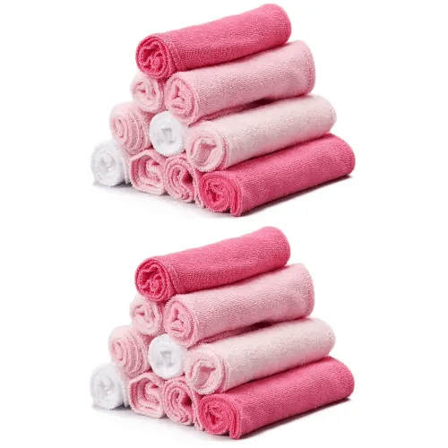 Spasilk Washcloth Wipes Set for Newborn Boys and Girls, Soft Terry Washcloth Set, Pack of 20, Pink