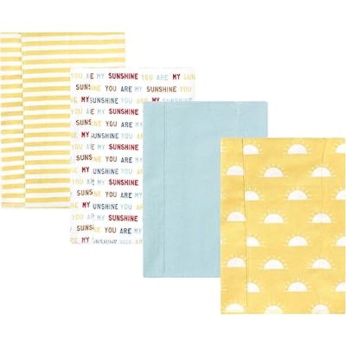 Hudson Baby Unisex Baby Cotton Flannel Burp Cloths, My Sunshine 4 Pack, One Size