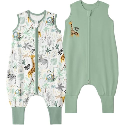 Yoofoss Toddler Sleep Sack with Feet 2 Pack 100% Organic Cotton