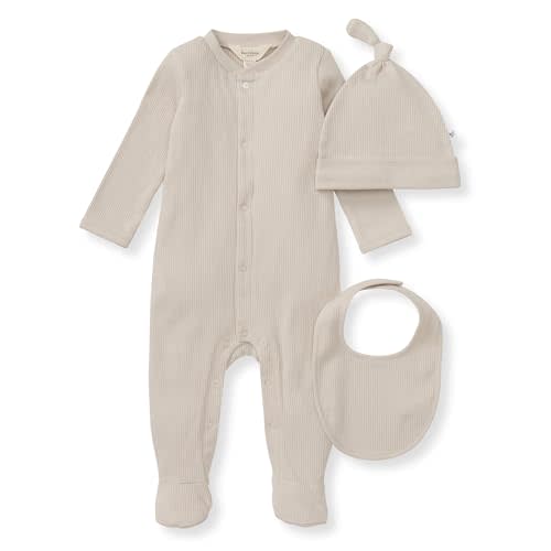 Burt's Bees Baby Unisex Baby Jumpsuit Set, 100% Organic Cotton 3-Piece Gift Outfit Coverall with Matching Hat and Bib