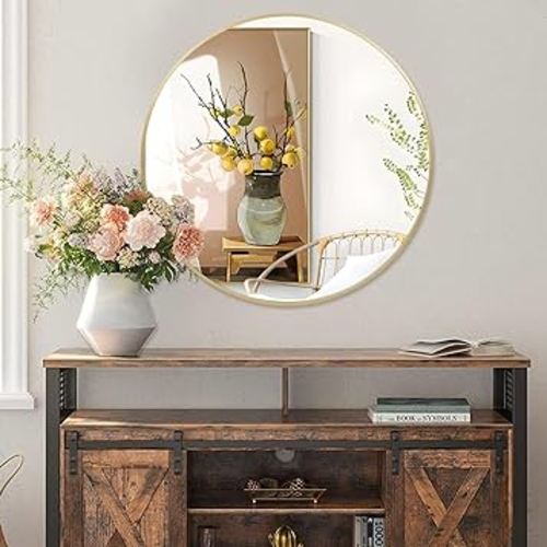 Sinytar Gold Round Mirror 24 Inch, Round Mirror Metal Frame, Circle Mirror for Wall Decor, Gold Wall Mirrors for Bathroom, Bedroom, Living Room, Entryway