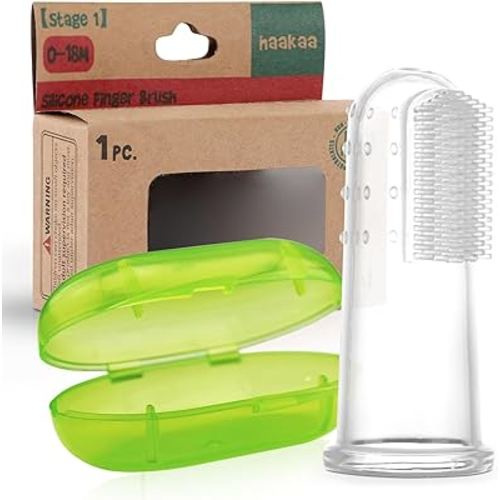 haakaa Silicone Baby Finger Toothbrush Set, Baby’s First Toothbrush with Case, Soft Bristle Toothbrush for Infant Oral Care, 3 Months +