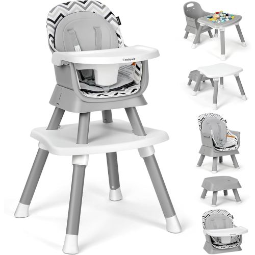 Cowiewie 8 in 1 Baby High Chair for Babies & Toddlers Table and Chair Set Building Block Table Highchair with Safety Harness, Removable Tray(Wavy)