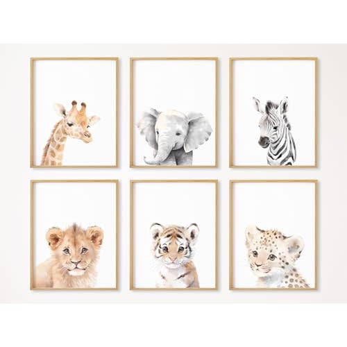 Nursery Animal Wall Art Decor Baby Safari Canvas Prints Jungle Animal Wall Art Poster Baby Room Art Nursery Safari Pictures for Bedroom Boys Room 12x16 Inch Set of 6 Unframed