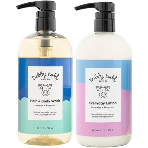 Tubby Todd Baby Bath & Skincare Kit - The Wash and Lotion Bundle - Baby Wash and Baby Lotion Gift Set - 25 Oz - Lavender Rosemary