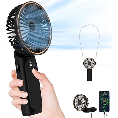 Portable Handheld Fan, Portable Fan Rechargeable, 4000mAh, 180° Adjustable, 6 Speed Wind, Display Electricity in Real Time, USB Rechargeable Foldable Fan, Quiet Personal Fan as Power Bank