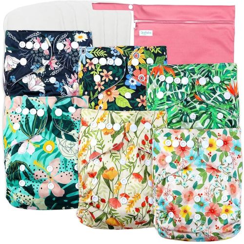 Leekalos Cloth Diapers Reusable for Boys and Girls, Baby Diaper Cloth with Inserts & Wet Bag One Size