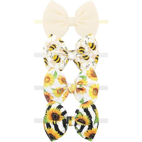 YanJie 4 Pcs 4.5’’ Yellow Bows for Baby Girls Sunflower Girl Headbands Summer Outfits Hair Accessories for Newborn Infant Toddler Clothes