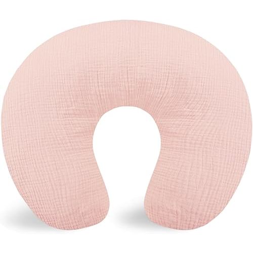 Hooyax Muslin Nursing Pillow Covers Only, Soft and Breathable Nursing Covers for Breastfeeding Pillows, Adorable Infant Feeding Pillow slipcover for Baby Boy and Girls (Pink)