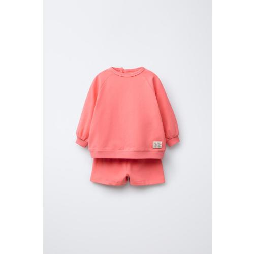 SWEATSHIRT AND BERMUDA SHORTS SET WITH LABEL - Oyster-white | ZARA United States