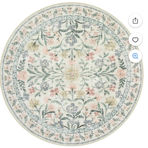 Moynesa 6'Round Boho Light Pink Rug, Washable Small Circle Rugs for Bedroom, Pink and Green Nursery Circular Rug Girl, Soft Non-Slip Round Carpet for Kids Sunroom,Pink