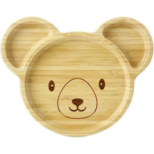 PandaEar Bamboo Wooden Baby Plates with Suction- Divided Unbreakable- Non-Slip (Panda Shape)