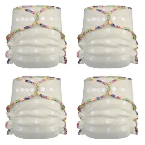 Overnight Hemp Fitted Cloth Diaper: Adjustable One-Size with Snap Buttons and 2 Cotton Hemp Inserts, Unisex Baby (4-Pack)