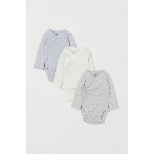 3-pack Long-sleeved Bodysuits - White/gray striped - Kids | H&M US