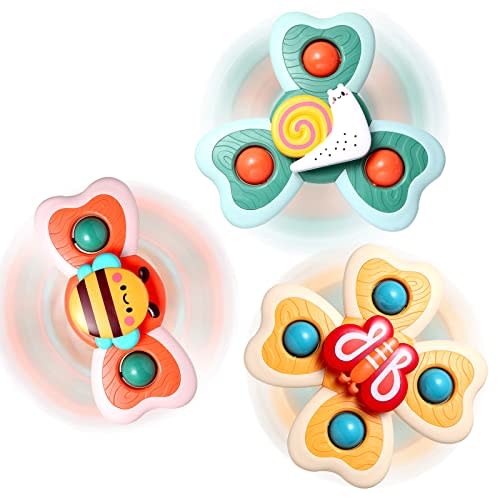 Suction Toys for Baby, 3 Pcs Suction Cup Toys for Babies, Suction Spinner Toys for Babies, Spinning Toys for Toddlers 1-3, High Chair Toys with Suction Cups, Birthday Gifts for Infants Boy Girl