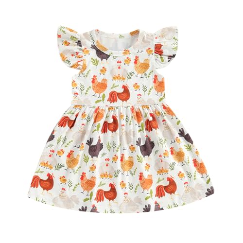Faithtur Toddler Baby Girls' Dresses Kid Little Girls Summer Outfit Casual Cartoon Round Neck A-Line Beach Dresses