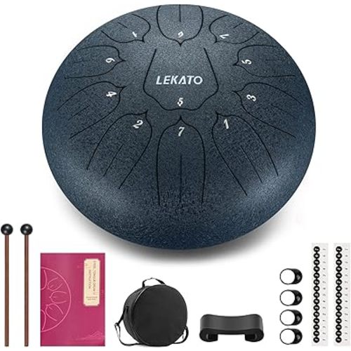 LEKATO Steel Tongue Drum 10 Inch 11 Notes, Rain Drum for Garden Beginner Handpan Drum Percussion for Meditation Yoga Musical Education Christmas New Year's Gift for Families Lovers, Navy Blue