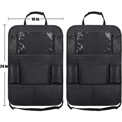 Car Backseat Organizer with 10" Table Holder, 9 Storage Pockets Seat Back Protectors Kick Mats for Kids Toddlers, Travel Accessories, 2 Pack - Black