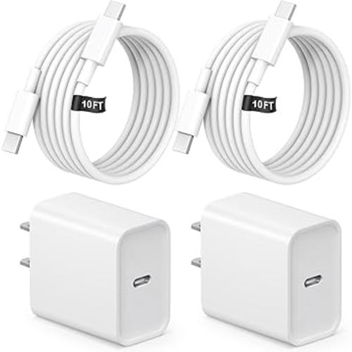 10FT iPhone 17 16 15 Charger Fast Charging USB C Charger Block Type C Chagrer Fast Charging 2-Pack for iPhone 17/17 Plus/17 Pro/17 Pro Max/iPhone 16/16 Plus/16 Pro/16 Pro Max/15/15 Pro Max/Samsung