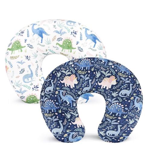 Pea Pod Nursing Pillow Cover 2 Pack Soft & Adorable Slipcovers for Breastfeeding Pillows, Comfortable Stretchy Feeding Pillow Covers for Baby Girls Boys Newborn, Removeable Pillow Case (Dinosaur)