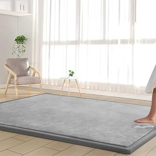 Baby Play Mat Nursery Rug - 6’7” X 5’11” Memory Foam Area Rug Soft Padded Carpet - 1" Thick Playmat for Babies, Toddlers, Infants, Kids - Crawling Mat Used Rugs for Living Room with Non-Slip (Grey)