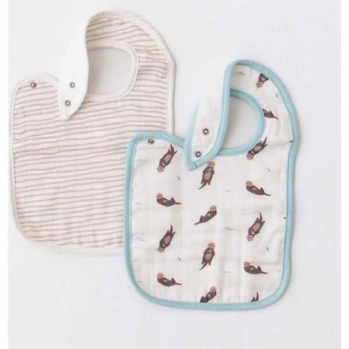 Bib Set, Otter & Taupe Wave - Bamboo Little | Maisonette