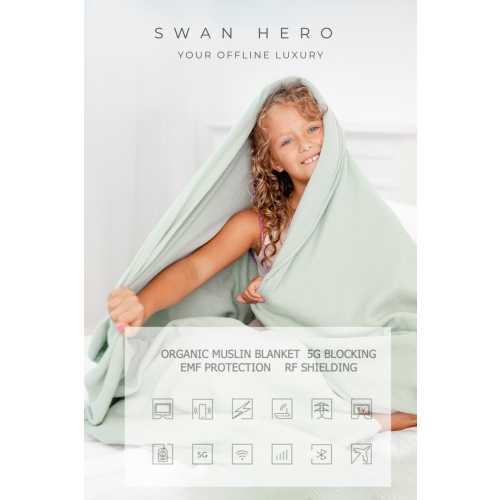 Swan Hero® Organic Muslin Blanket Sage color| EMF Protection, Anti-Radiation, RF Shielding, 5G, Radio Guard Technology