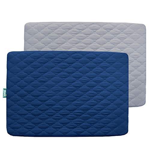 2 Pack Pack and Play Mattress Protector Sheets Fitted Waterproof Playard Mattress Pad Cover, Compatible with Graco Pack n Play & Dream On Me & Pamo Babe, Playpen/Playard Sheet, Gray&Navy, 39" x 27"