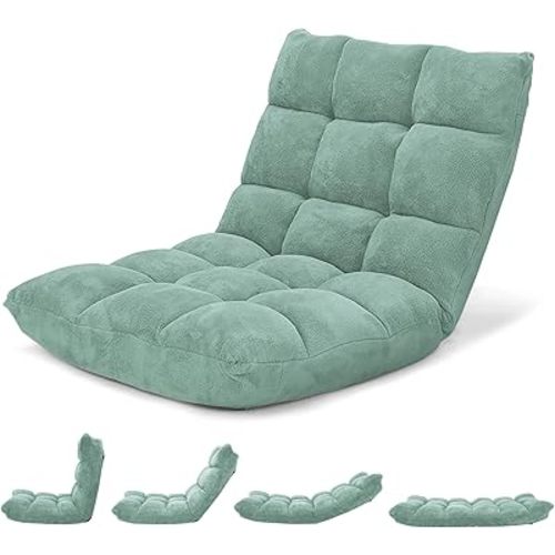 Giantex Floor Chair with Back Support, 14 Adjustable Position, Padded Sleeper Bed, Couch Recliner, Gaming Floor Chairs for Adults, Meditation, Gaming Chair Floor, Green